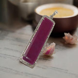 Natural Ruby Diamond Pendant, Gemstone Pendant, Pave Diamond Bar Pendant, Sterling Silver Pendant, Genuine Ruby Jewelry Gifts for Her