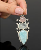 Sterling Silver Gemstone Pendant : Larimar, Morganite, Aquamarine, Spiritual Healing Crystal Pendant, Chakra Jewelry, Bohemian Jewelry Gifts