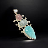 Sterling Silver Gemstone Pendant : Larimar, Morganite, Aquamarine, Spiritual Healing Crystal Pendant, Chakra Jewelry, Bohemian Jewelry Gifts
