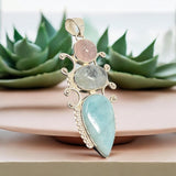 Sterling Silver Gemstone Pendant : Larimar, Morganite, Aquamarine, Spiritual Healing Crystal Pendant, Chakra Jewelry, Bohemian Jewelry Gifts
