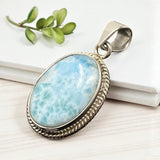 Larimar Gemstone Pendant, Silver Bohemian Jewelry, Spiritual Healing Crystal Pendant, Chakra Jewelry, December Birthstone Gifts for Her