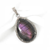 Labradorite Gemstone Pendant, Pave Diamond Pendant, Purple Flash Labradorite, Spiritual Healing Crystal Pendant, Chakra Jewelry,
