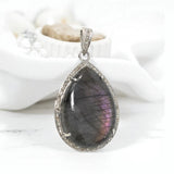 Labradorite Gemstone Pendant, Pave Diamond Pendant, Purple Flash Labradorite, Spiritual Healing Crystal Pendant, Chakra Jewelry,