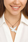 18g Rare White Dove Larimar Pendant, Pave Diamond Bird Larimar Pendant, Silver Bohemian Jewelry, Dominican Republic Larimar Pendant
