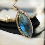 Labradorite Pendant, Gemstone Pendant, Diamond Pendant, Silver Pendant, Pave Diamond Pendant, Oxidized Silver Pendant, Gifts for Her