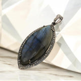 Labradorite Pave Diamond Pendant, Silver Gemstone Pendant, Spiirtual Healing Crystal Jewelry, Energy Aura Cleansing Chakra Jewelry Gifts