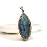 Labradorite Pave Diamond Pendant, Silver Gemstone Pendant, Spiirtual Healing Crystal Jewelry, Energy Aura Cleansing Chakra Jewelry Gifts