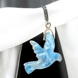 Larimar Bird Pave Diamond Pendant, Silver Bohemian Jewelry, Spiritual Healing Crytsal Pendant, Chakra Jewelry, December Birthstone Gifts