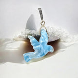 Larimar Bird Pave Diamond Pendant, Silver Bohemian Jewelry, Spiritual Healing Crytsal Pendant, Chakra Jewelry, December Birthstone Gifts