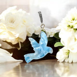 Larimar Bird Pave Diamond Pendant, Silver Bohemian Jewelry, Spiritual Healing Crytsal Pendant, Chakra Jewelry, December Birthstone Gifts