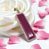 Natural Ruby Diamond Pendant, Gemstone Pendant, Pave Diamond Bar Pendant, Sterling Silver Pendant, Genuine Ruby Jewelry Gifts for Her