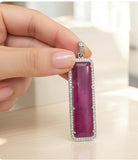 Natural Ruby Diamond Pendant, Silver Gemstone Pave Diamond Bar Pendant, Spiritual Healing Crystal Pendant, Chakra Jewelry, July Birthstone