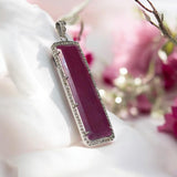 Natural Ruby Diamond Pendant, Silver Gemstone Pave Diamond Bar Pendant, Spiritual Healing Crystal Pendant, Chakra Jewelry, July Birthstone