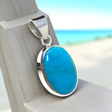 Natural Sleeping Beauty Turquoise Pendant, Sterling Silver Turquoise Gemstone Pendant, Bohemian Jewelry, 1.45” X 0.60”
