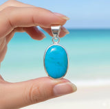 Natural Sleeping Beauty Turquoise Pendant, Sterling Silver Turquoise Gemstone Pendant, Bohemian Jewelry, 1.45” X 0.60”