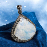 Rainbow Moonstone Gemstone Pendant, Silver Pave Diamond Pendant, Spiritual Healing Crytsal Jewelry, Healing Chakra Jewelry, June Birthstone