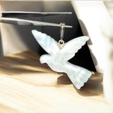 18g Rare White Dove Larimar Pendant, Pave Diamond Bird Larimar Pendant, Silver Bohemian Jewelry, Dominican Republic Larimar Pendant