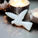 White Dove Larimar Diamond Pendant, Silver Bird Gemstone Jewelry, Spiritual Healing Crystal Pendant, Chakra Jewelry, December Birthstone