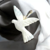18g Rare White Dove Larimar Pendant, Pave Diamond Bird Larimar Pendant, Silver Bohemian Jewelry, Dominican Republic Larimar Pendant