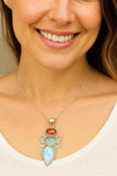 Sterling Silver Gemstone Pendant : Larimar, Aquamarine & Sunstone, Spiritual Healing Crystal Pendant, Aura Chakra Jewelry, Bohemian Jewelry