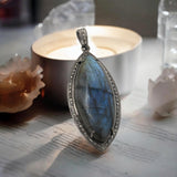 Labradorite Pendant, Gemstone Pendant, Diamond Pendant, Silver Pendant, Pave Diamond Pendant, Oxidized Silver Pendant, Gifts for Her