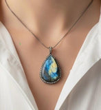 Labradorite Pendant, Gemstone Pendant, Diamond Pendant, Silver Pendant, Pave Diamond Pendant, Oxidized Silver Pendant, Gifts for Her