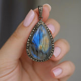 Labradorite Pendant, Gemstone Pendant, Diamond Pendant, Silver Pendant, Pave Diamond Pendant, Oxidized Silver Pendant, Gifts for Her