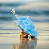 Larimar Turtle Silver Pendant, Bohemian Jewelry, Spiritual Healing Crytsal Pendant, Chakra Jewelry, Aura Energy Healing Birthstone Pendant