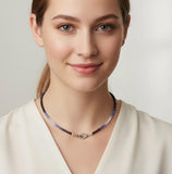 17.5” Blue Sapphire Pave Diamond Necklace, Spiritual Healing Crystal Jewelry, September Birthstone Sapphire Gemstone Necklace, Gifts for Her