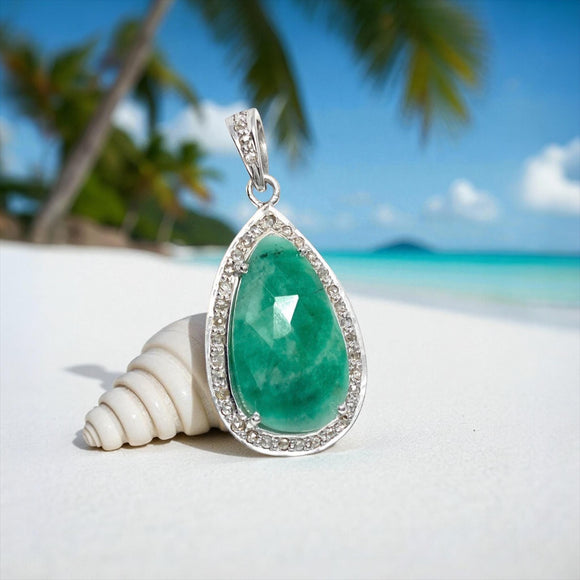 Emerald Diamond Pendant, Silver Pendant, May Birthstone Gemstone Pendant, Spiritual Healing Crystal Pendant, Aura Energy Chakra Jewelry