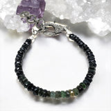 Black Tourmaline Gemstone Bracelet, Pave Diamond Adjustable Bracelet, Spiritual Healing Energy Protection Chakra Jewelry, October Birthstone