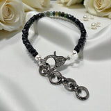 Black Tourmaline Gemstone Bracelet, Pave Diamond Adjustable Bracelet, Spiritual Healing Energy Protection Chakra Jewelry, October Birthstone