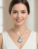 Larimar Gemstone Pendant, Sterling Silver Pave Diamond Pendant, Spiritual Healing Crystal Jewelry, Aura Energy Chakra December Birthstone