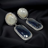 Genuine Sapphire Pave Diamond Earrings : Blue & White, Silver Fancy Sapphire Gemstone Earrings, Spiritual Healing Crystal Chakra Jewelry