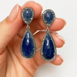 Pave Diamond Sapphire Earrings, Natural Blue Sapphire Gemstone Jewelry, Spiritual Healing Aura Energy Crystal Jewelry, Chakra Jewelry Gifts