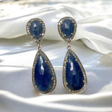 Pave Diamond Sapphire Earrings, Natural Blue Sapphire Gemstone Jewelry, Spiritual Healing Aura Energy Crystal Jewelry, Chakra Jewelry Gifts