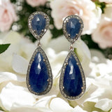 Pave Diamond Sapphire Earrings, Natural Blue Sapphire Gemstone Jewelry, Spiritual Healing Aura Energy Crystal Jewelry, Chakra Jewelry Gifts