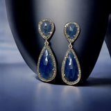 Pave Diamond Sapphire Earrings, Natural Blue Sapphire Gemstone Jewelry, Spiritual Healing Aura Energy Crystal Jewelry, Chakra Jewelry Gifts