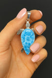24g Rare Larimar Carved Turtle Pendant, Large Larimar Silver Pendant, Bohemian Jewelry, Genuine Dominican Republic Larimar Pendant