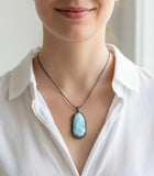 Larimar Pave Diamond Pendant, Sterling Silver Gemstone Pendant, Spiritual Healing Pendant, Crystal Chakra Jewelry, December Birthstone Gifts