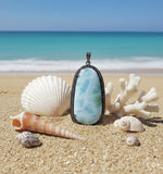 Larimar Pendant, Gemstone Pendant, Diamond Pendant, Sterling Silver Gemstone Larimar Pave Diamond Pendant, 58.75mmx26mm