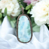 Larimar Pave Diamond Pendant, Sterling Silver Gemstone Pendant, Spiritual Healing Pendant, Crystal Chakra Jewelry, December Birthstone Gifts