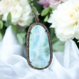 Larimar Pave Diamond Pendant, Sterling Silver Gemstone Pendant, Spiritual Healing Pendant, Crystal Chakra Jewelry, December Birthstone Gifts
