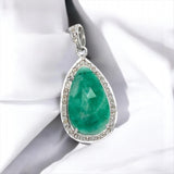 Emerald Diamond Pendant, Silver Pendant, May Birthstone Gemstone Pendant, Spiritual Healing Crystal Pendant, Aura Energy Chakra Jewelry
