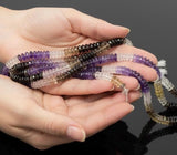 Natural Multi Stone German Cut Gemstone Beads - Rose Quartz/ Amethyst/ Citrine / Smokey Quartz/ Green Amethyst , Spiritual Healing Crystals