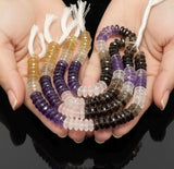 Natural Multi Stone German Cut Gemstone Beads - Rose Quartz/ Amethyst/ Citrine / Smokey Quartz/ Green Amethyst , Spiritual Healing Crystals
