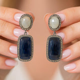 Genuine Sapphire Pave Diamond Earrings : Blue & White, Silver Fancy Sapphire Gemstone Earrings, Spiritual Healing Crystal Chakra Jewelry