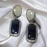 Genuine Sapphire Pave Diamond Earrings : Blue & White, Silver Fancy Sapphire Gemstone Earrings, Spiritual Healing Crystal Chakra Jewelry