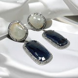 Genuine Sapphire Pave Diamond Earrings : Blue & White, Silver Fancy Sapphire Gemstone Earrings, Spiritual Healing Crystal Chakra Jewelry