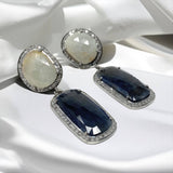 Genuine Sapphire Pave Diamond Earrings : Blue & White, Silver Fancy Sapphire Gemstone Earrings, Spiritual Healing Crystal Chakra Jewelry